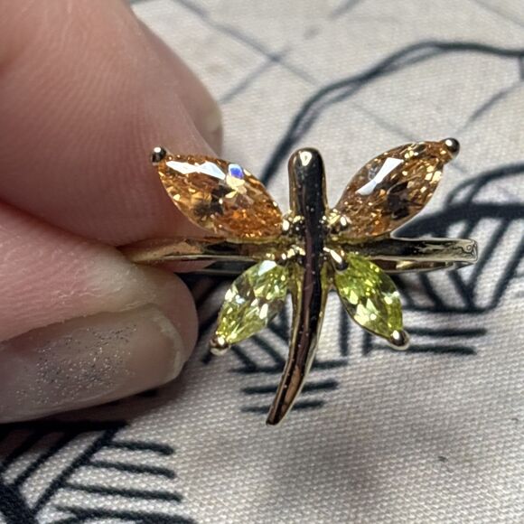 Dragonfly Ring with Orange and Green Stones Size 9.5 - Picture 2 of 7